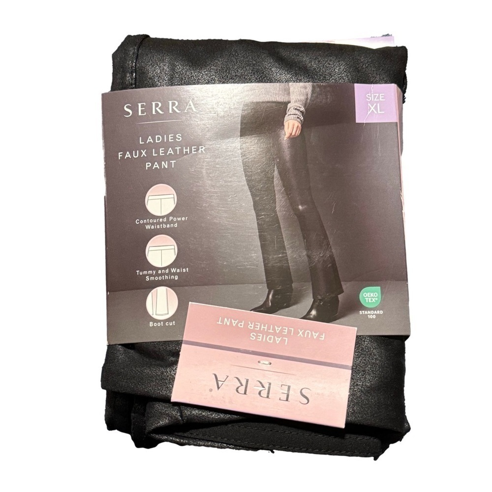 Serra Ladies Faux Black Nylon Spandex Pant Boot Cut Women Size XL (16-18)